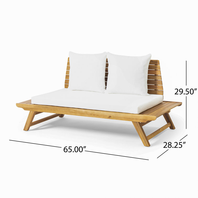 Sedona Teak Finish 68.5'' Acacia Wood Outdoor Loveseat with White Cushions