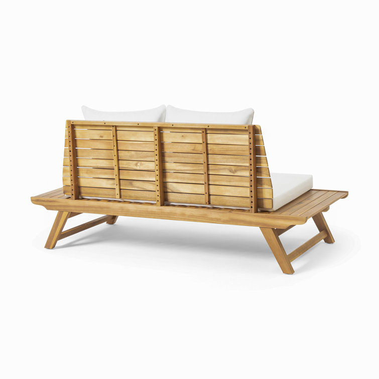 Sedona Teak Finish 68.5'' Acacia Wood Outdoor Loveseat with White Cushions