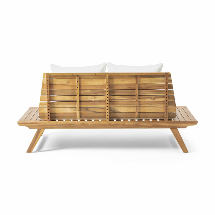 Sedona Teak Finish 68.5'' Acacia Wood Outdoor Loveseat with White Cushions