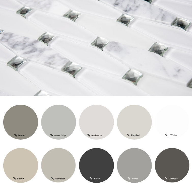 Carrara Diamond 12" x 12" White and Gray Glass Mosaic Wall Tile