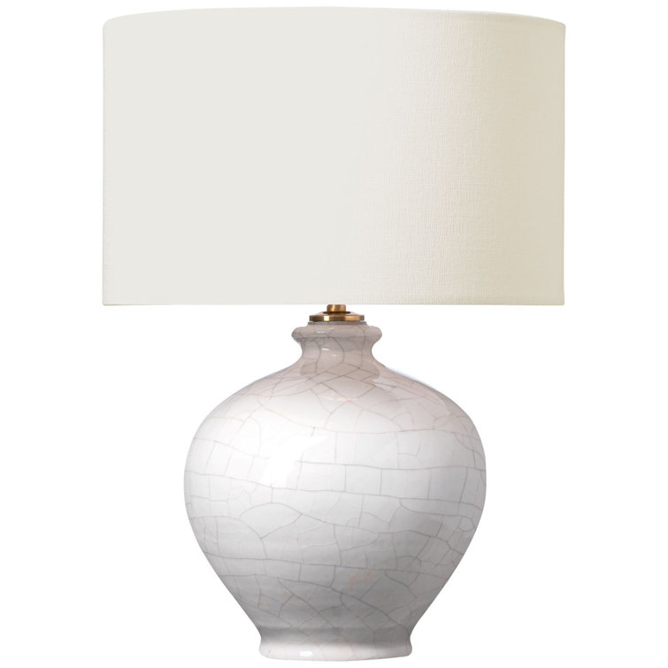Crackled Ivory Cordless Ceramic LED Table Lamp with Linen Shade