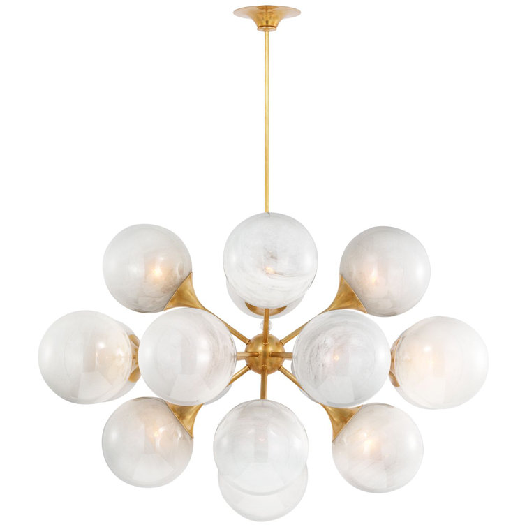 Hand Rubbed Antique Brass Sputnik Chandelier with White Glass Shades