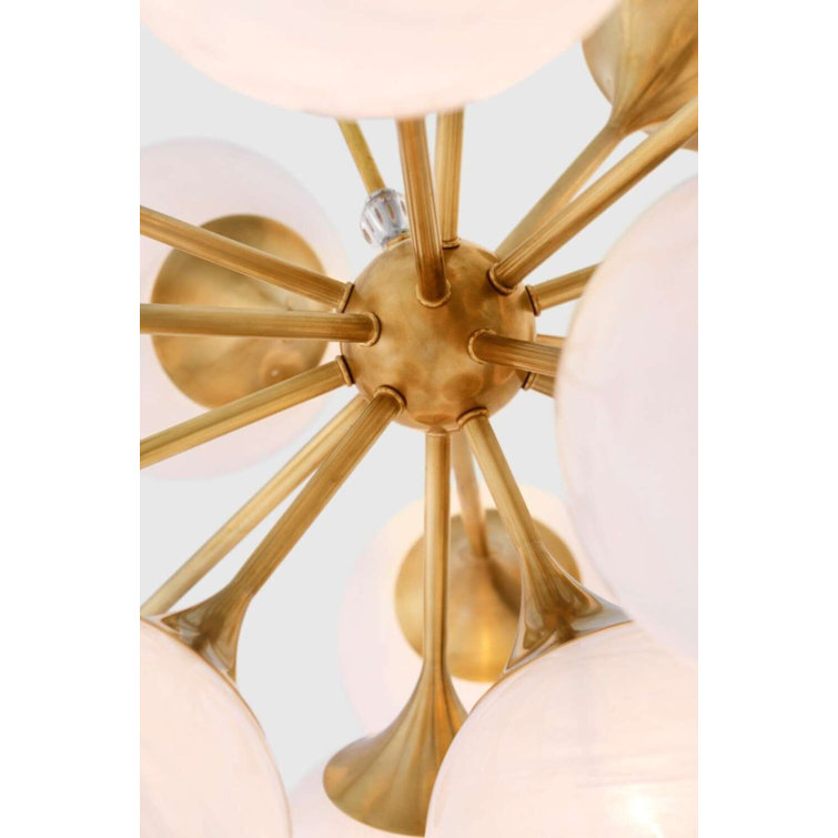 Hand Rubbed Antique Brass Sputnik Chandelier with White Glass Shades