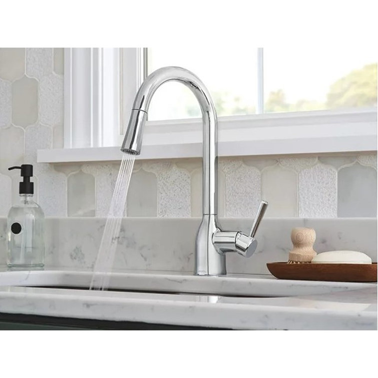 Chrome High Arc Single Handle Kitchen Faucet with Pull-Down Spray