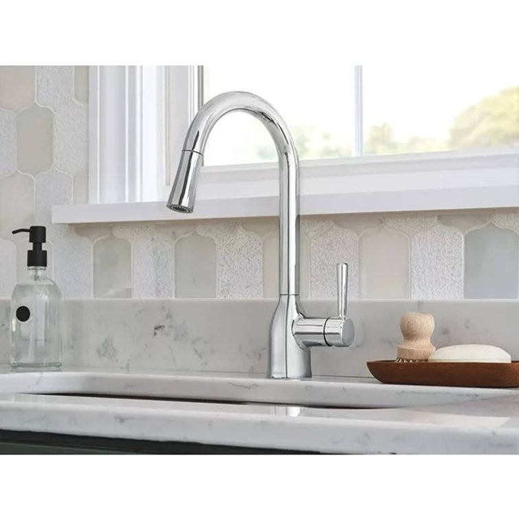 Chrome High Arc Single Handle Kitchen Faucet with Pull-Down Spray