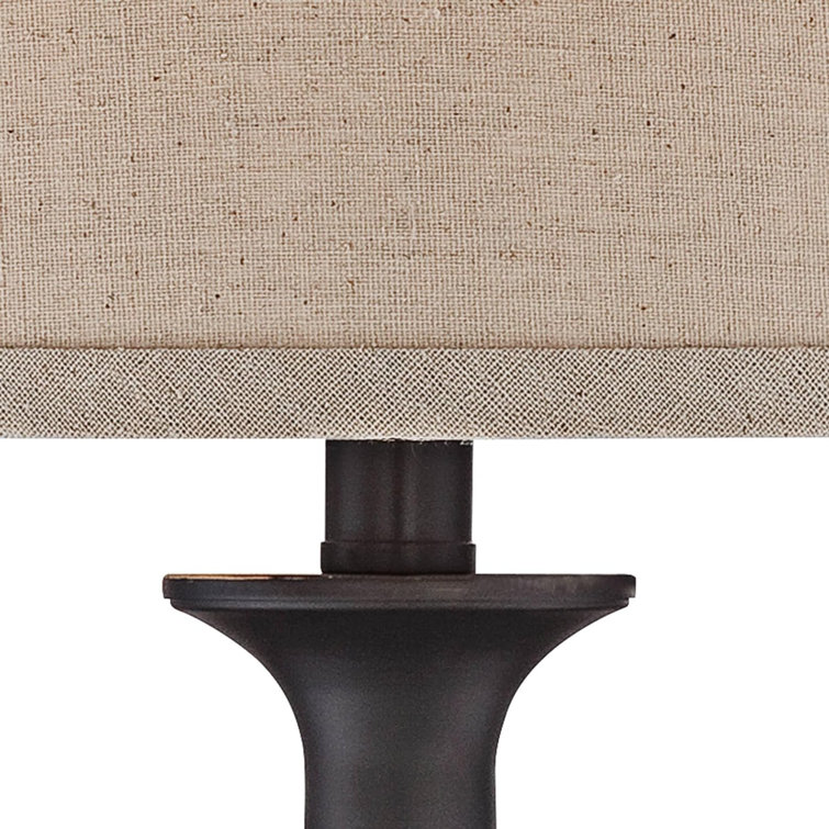Rustic Farmhouse Dark Bronze Metal Table Lamp Set with Linen Drum Shades