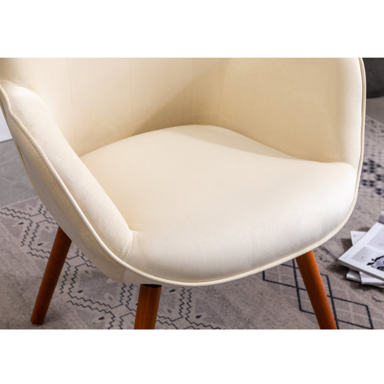 Elegant White Velvet Barrel Wingback Chair with Oak Finish