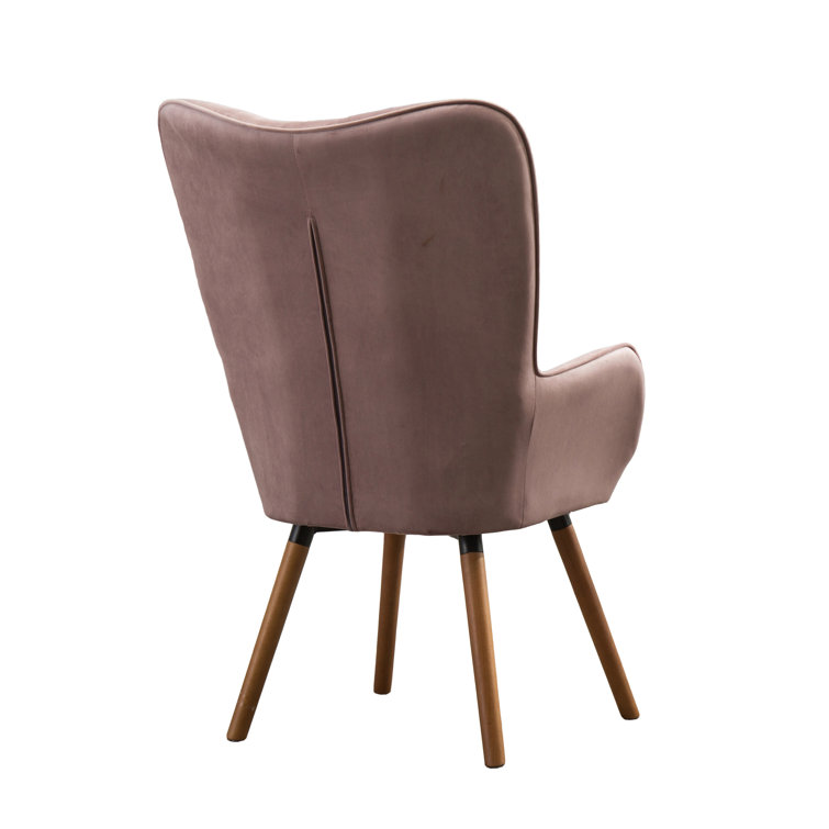 Elegant Brown Velvet Barrel Accent Chair with Wing Back and Oak Finish