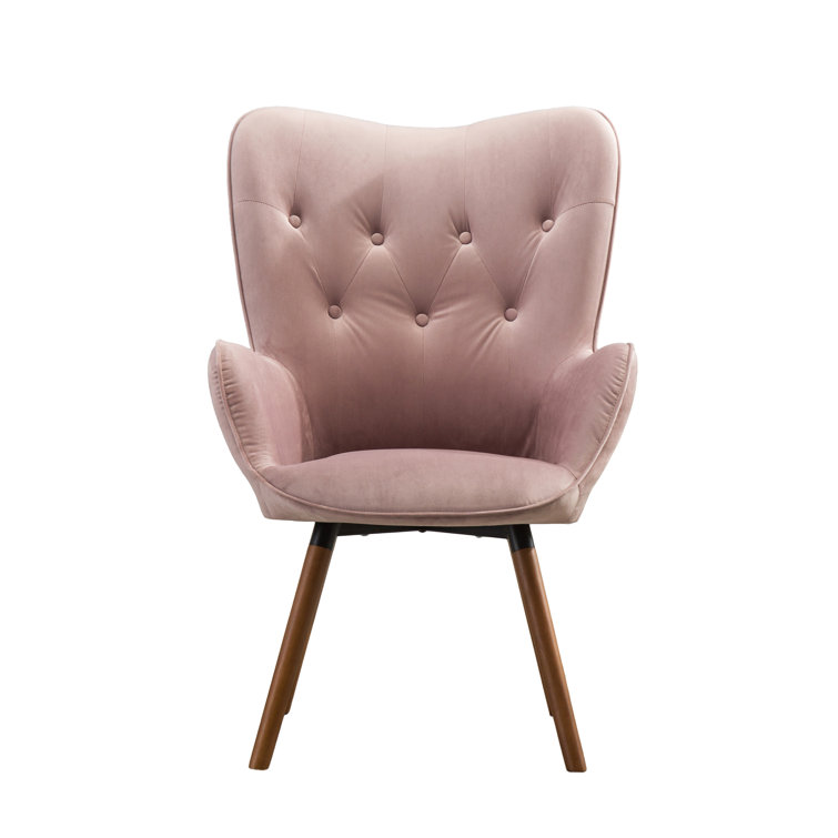 Elegant Brown Velvet Barrel Accent Chair with Wing Back and Oak Finish
