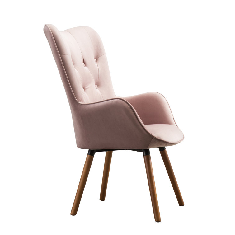 Elegant Brown Velvet Barrel Accent Chair with Wing Back and Oak Finish