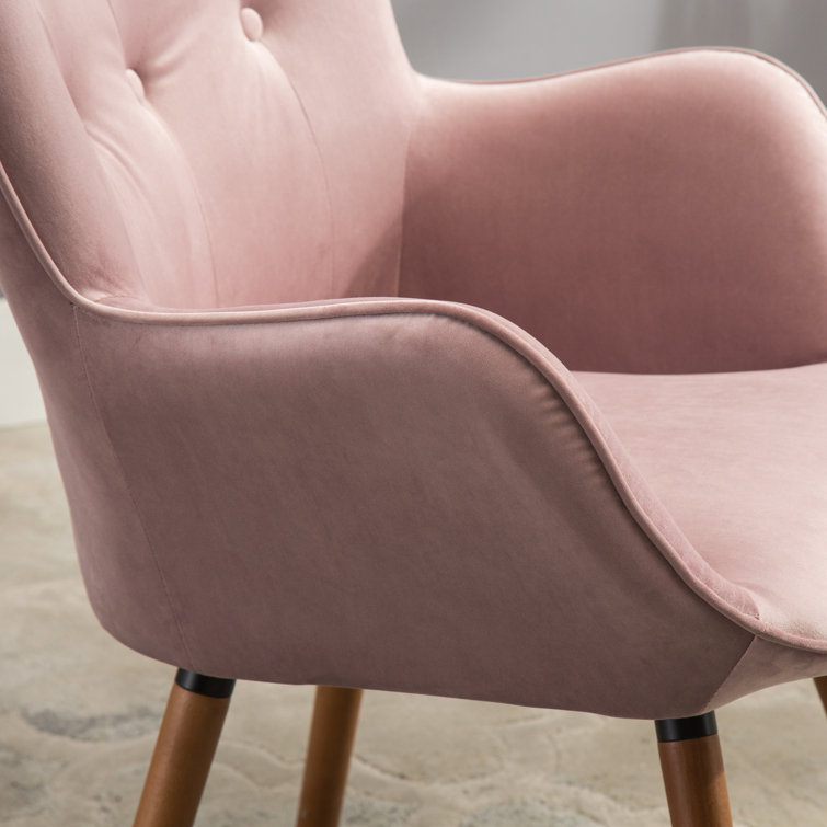 Elegant Brown Velvet Barrel Accent Chair with Wing Back and Oak Finish