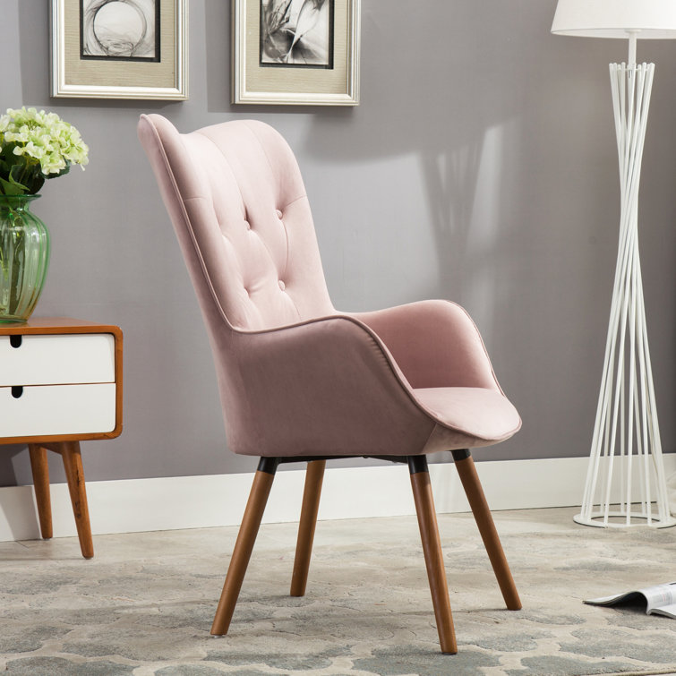 Elegant Brown Velvet Barrel Accent Chair with Wing Back and Oak Finish
