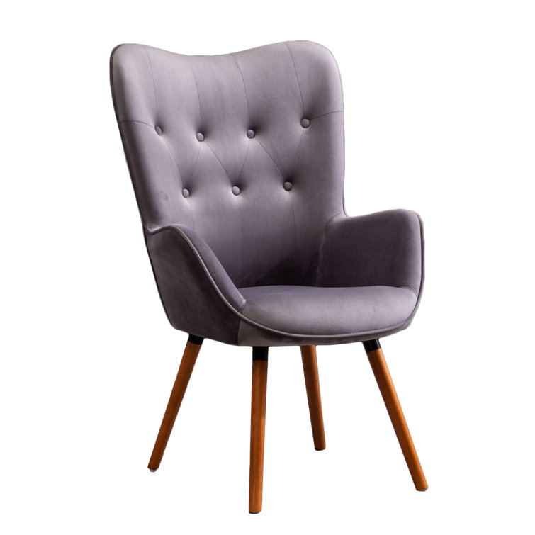Brown Velvet Barrel Accent Chair with Wood Frame
