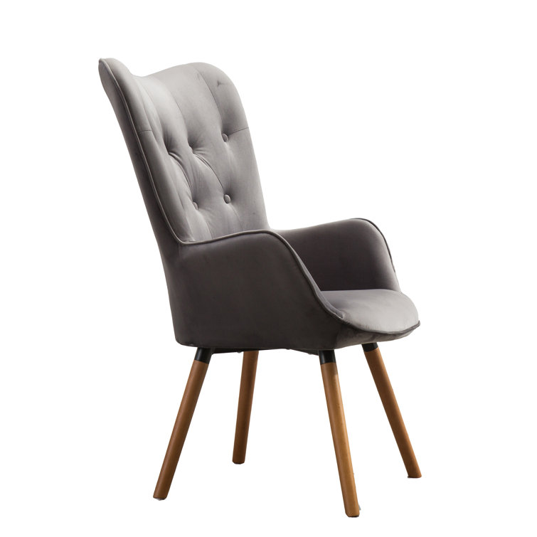Brown Velvet Barrel Accent Chair with Wood Frame
