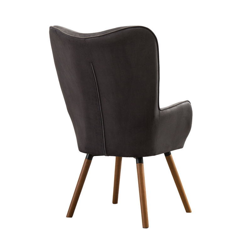Brown Velvet Barrel Accent Chair with Wood Frame