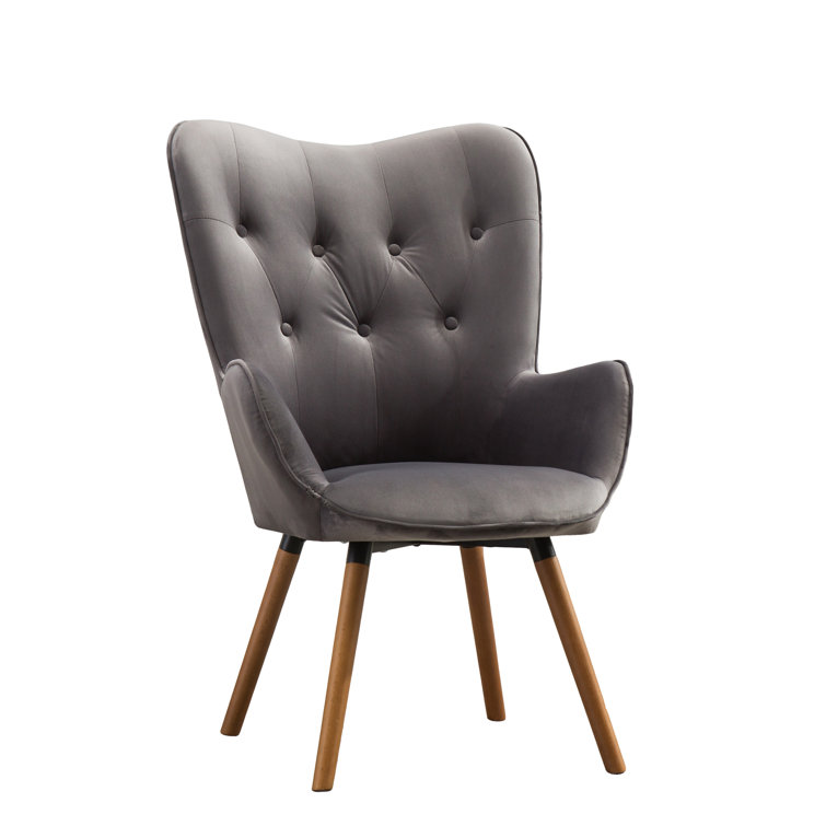 Brown Velvet Barrel Accent Chair with Wood Frame