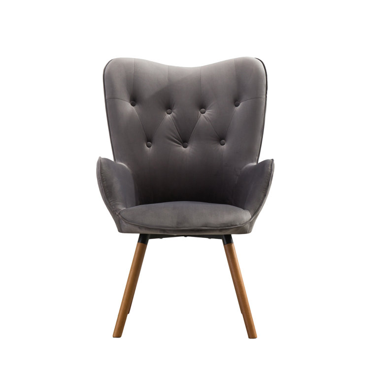 Brown Velvet Barrel Accent Chair with Wood Frame