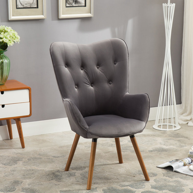 Brown Velvet Barrel Accent Chair with Wood Frame