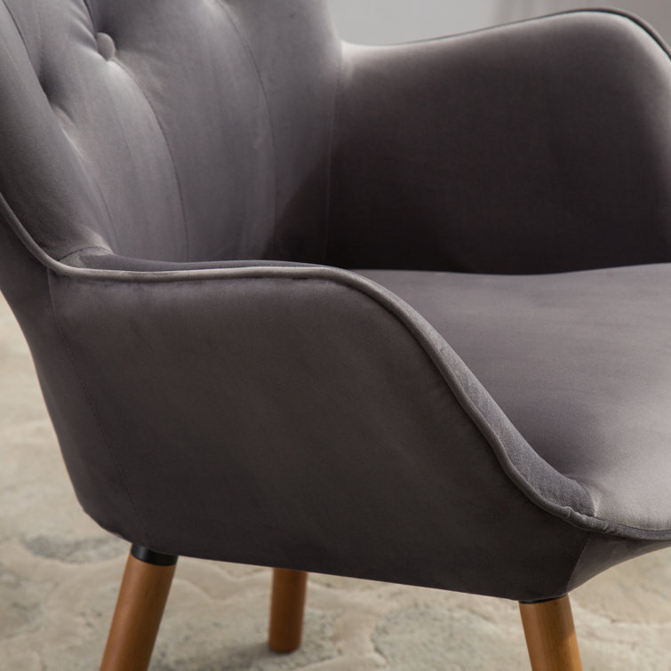 Brown Velvet Barrel Accent Chair with Wood Frame