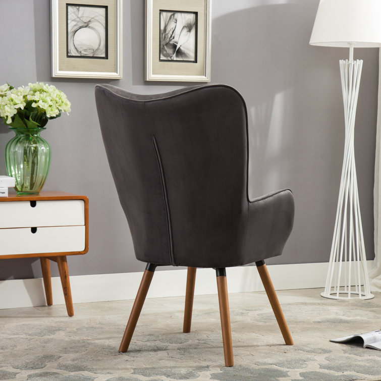 Brown Velvet Barrel Accent Chair with Wood Frame