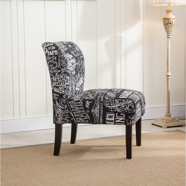 Espresso Finish Floral Black Wood Accent Chair with Removable Cushion