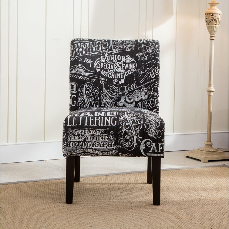 Espresso Finish Floral Black Wood Accent Chair with Removable Cushion