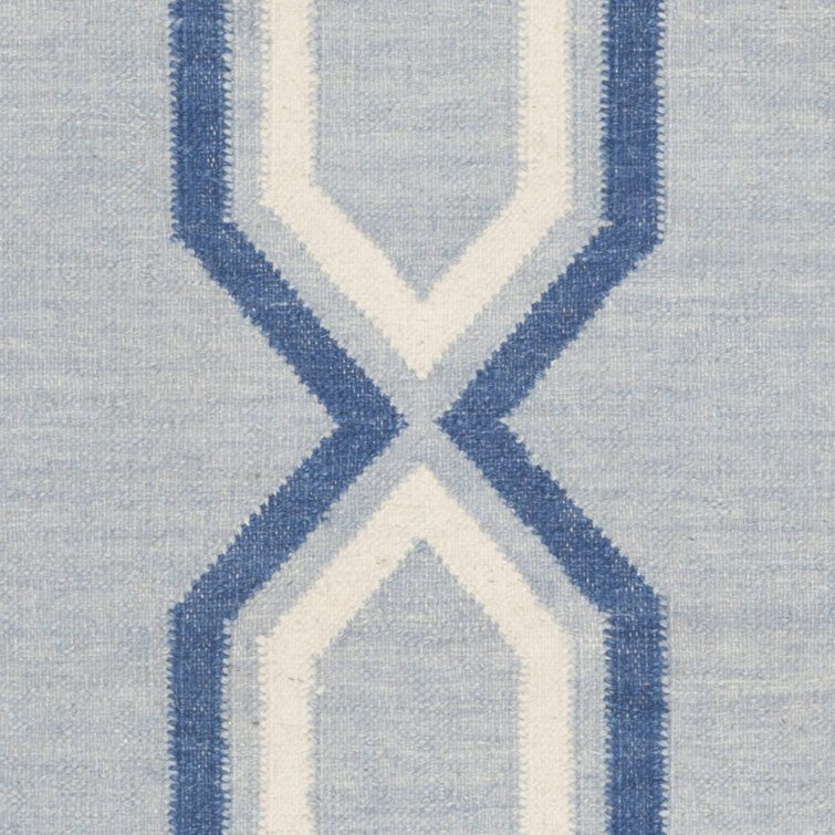 Light Blue and Dark Blue Wool Geometric Area Rug, 2'6" x 4'