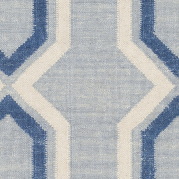 Light Blue and Dark Blue Wool Geometric Area Rug, 2'6" x 4'