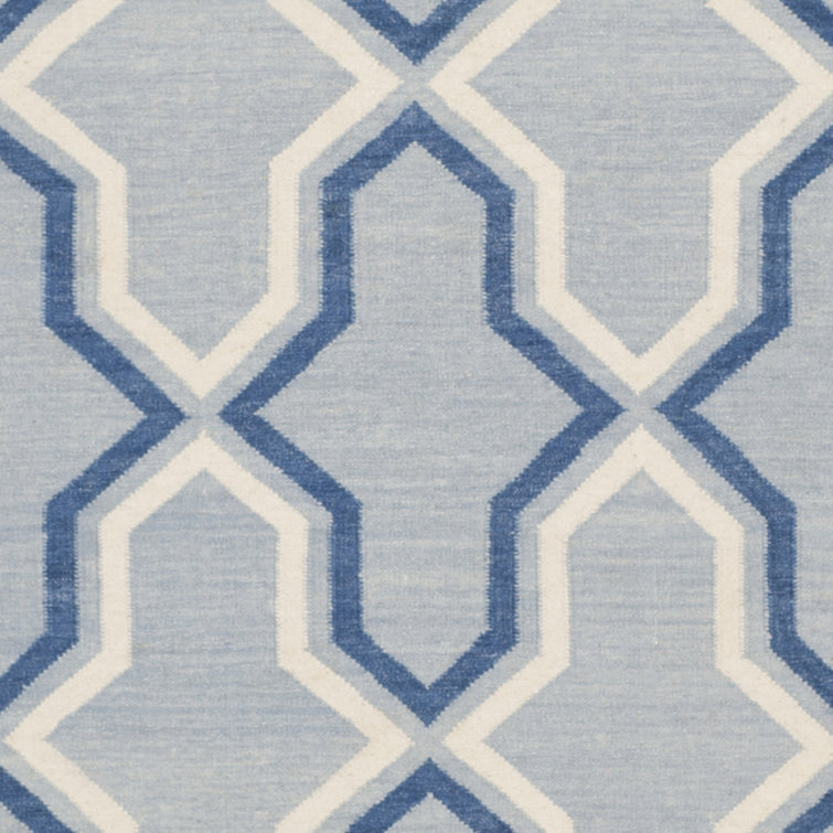 Light Blue and Dark Blue Wool Geometric Area Rug, 2'6" x 4'