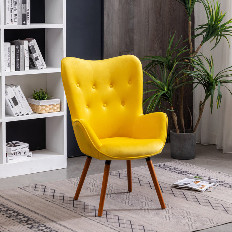 Elegant Oak-Finished Brown Velvet Wingback Office Chair