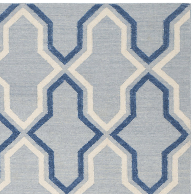 Light Blue and Dark Blue Wool Geometric Area Rug, 2'6" x 4'