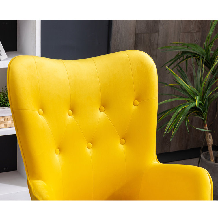 Elegant Oak-Finished Brown Velvet Wingback Office Chair