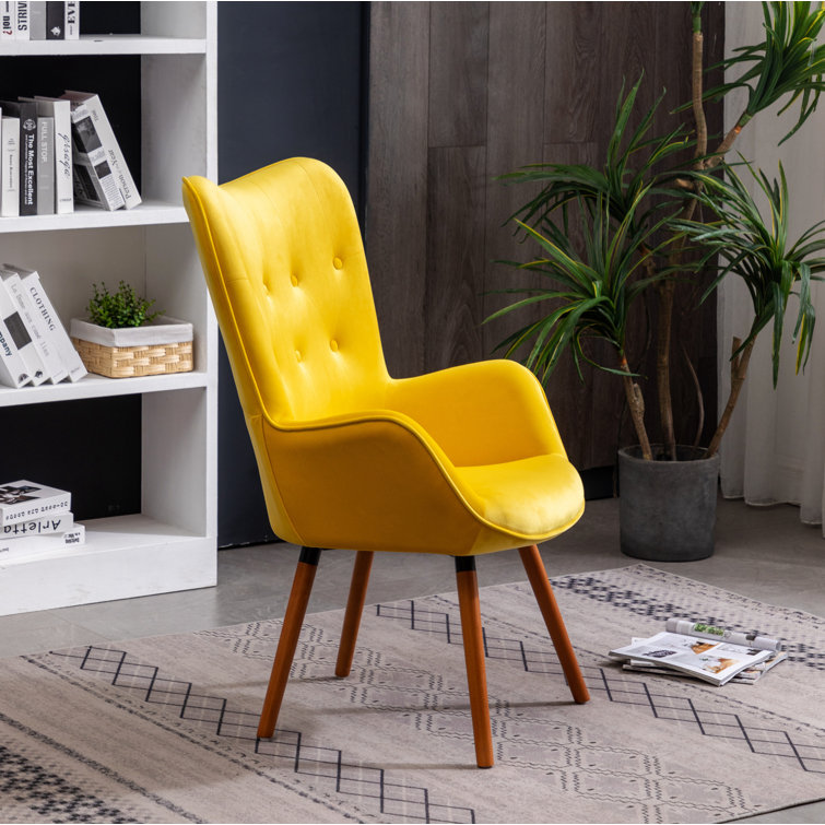 Elegant Oak-Finished Brown Velvet Wingback Office Chair