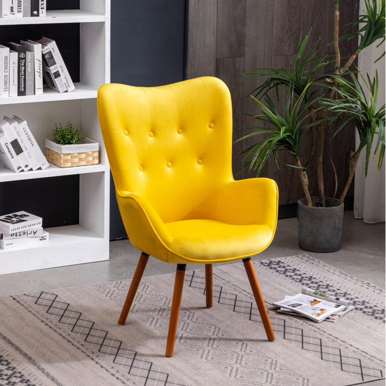 Elegant Oak-Finished Brown Velvet Wingback Office Chair