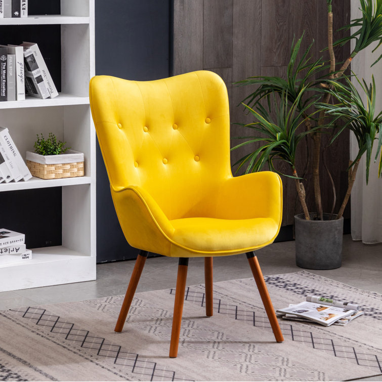 Elegant Oak-Finished Brown Velvet Wingback Office Chair