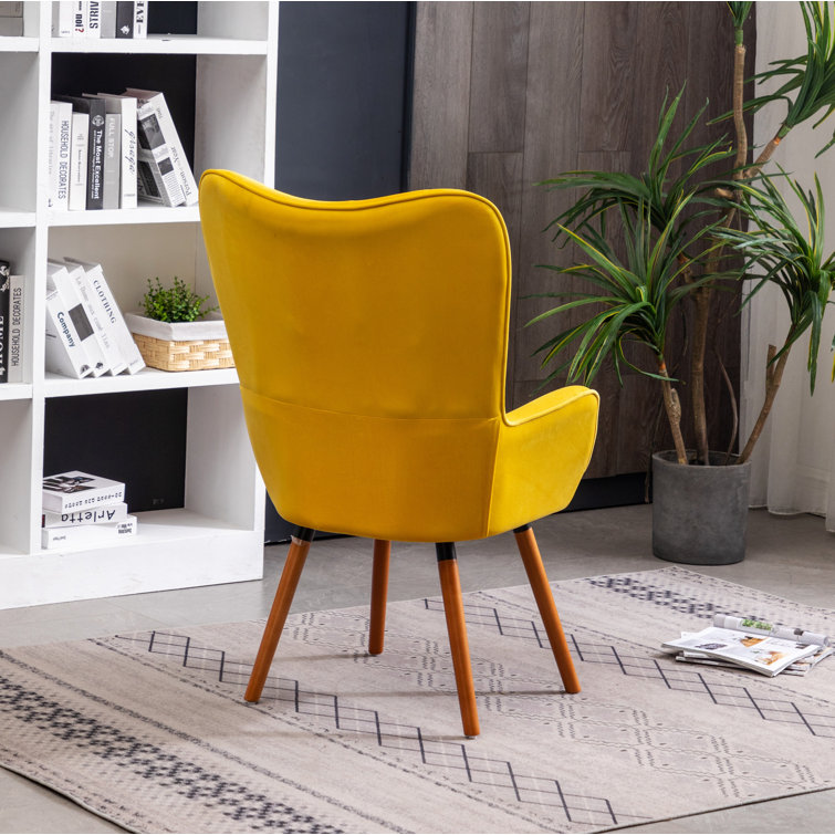 Elegant Oak-Finished Brown Velvet Wingback Office Chair