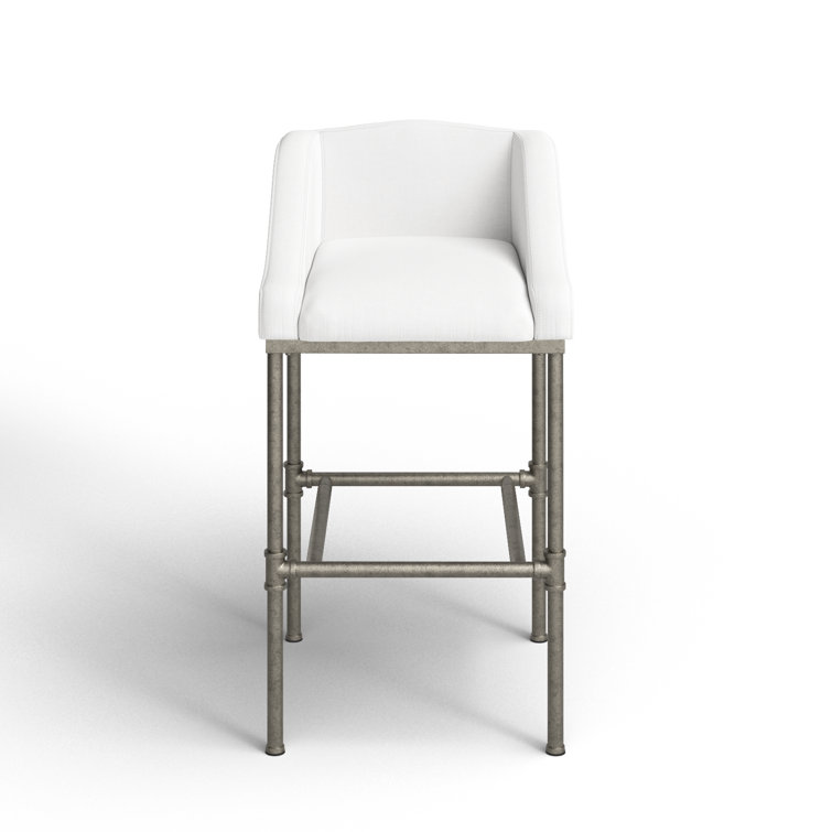 Dillon 27.75" Swivel Metal Bar Stool in Textured Silver and White