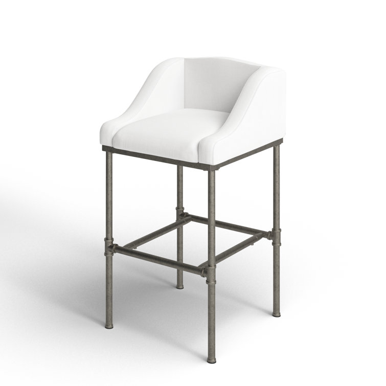 Dillon 27.75" Swivel Metal Bar Stool in Textured Silver and White