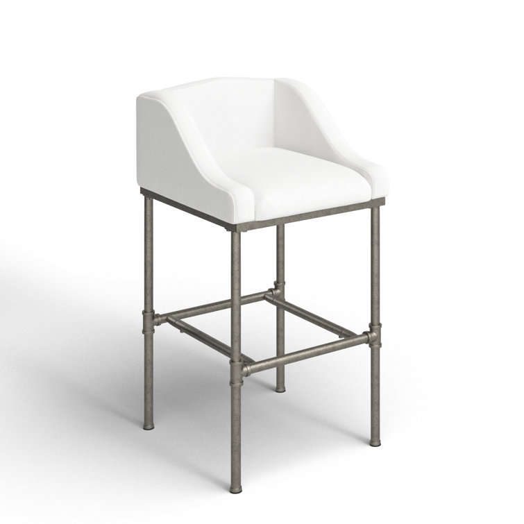 Dillon 27.75" Swivel Metal Bar Stool in Textured Silver and White