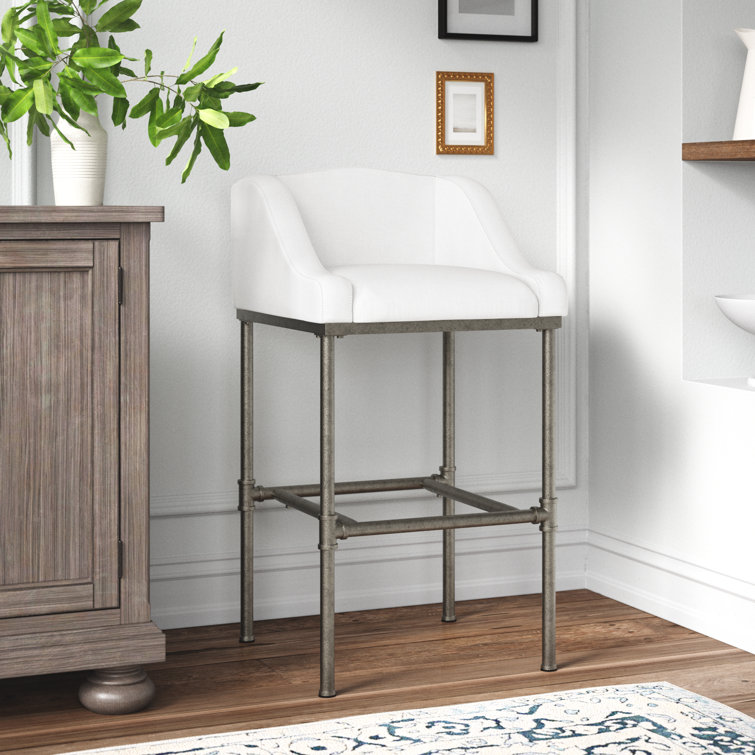 Dillon 27.75" Swivel Metal Bar Stool in Textured Silver and White