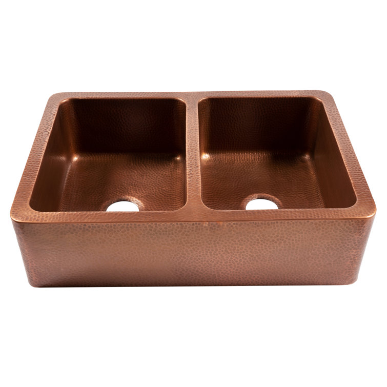 Adams Antique Copper Double Bowl Farmhouse Kitchen Sink