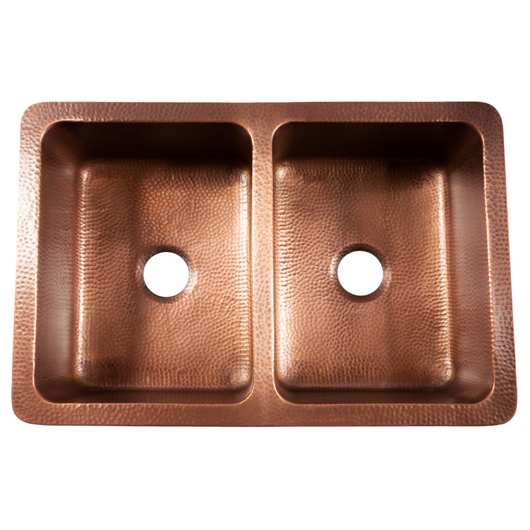 Adams Antique Copper Double Bowl Farmhouse Kitchen Sink