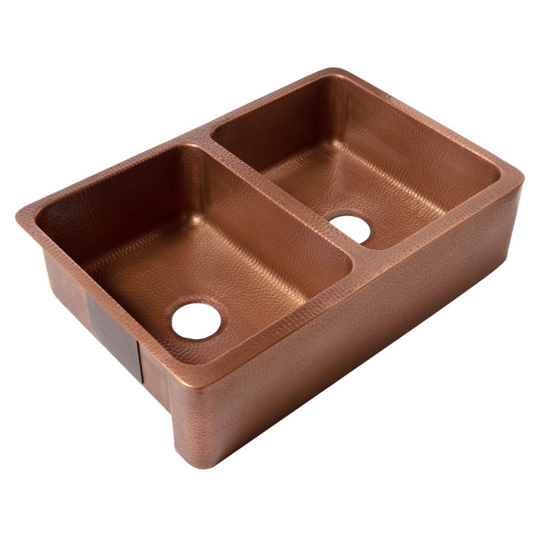 Antique Copper Double Bowl Farmhouse Kitchen Sink