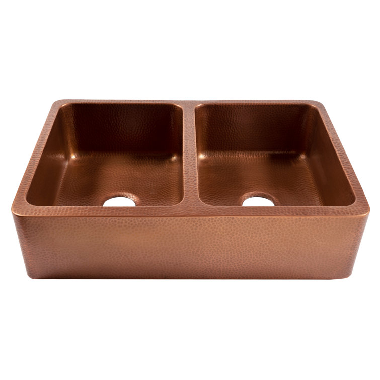 Antique Copper Double Bowl Farmhouse Kitchen Sink