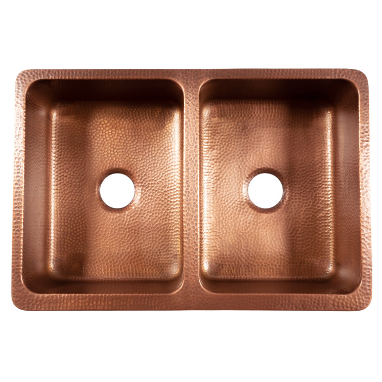 Antique Copper Double Bowl Farmhouse Kitchen Sink