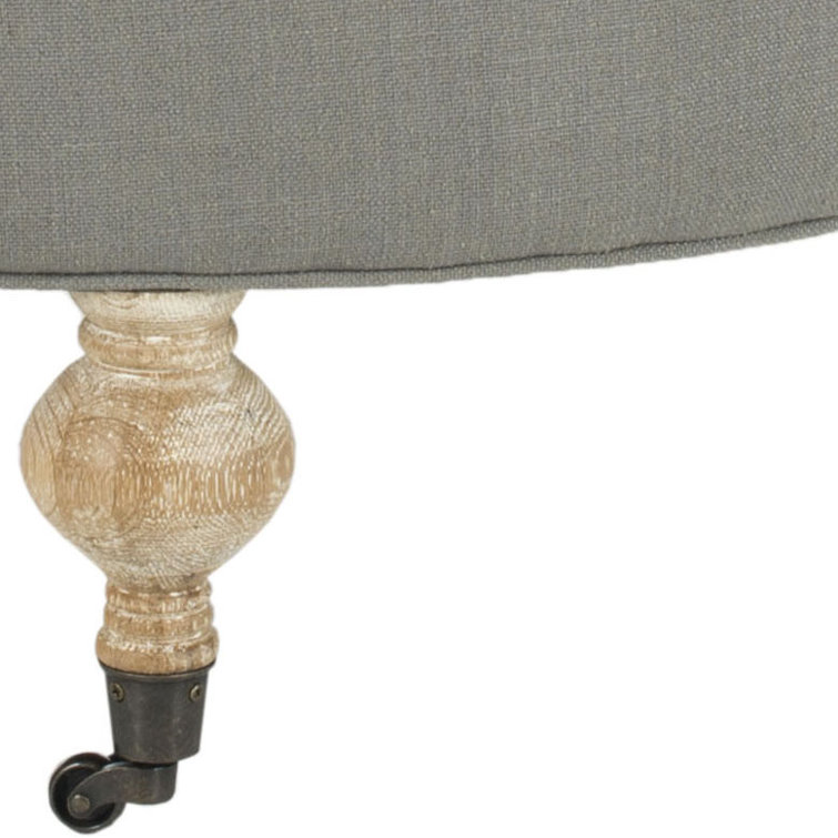 Clara Transitional Granite Grey Tufted Round Ottoman