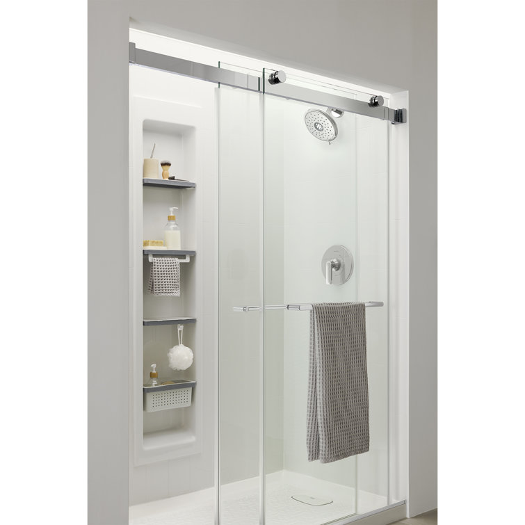 Silver Frameless Sliding Shower Door with Tempered Glass