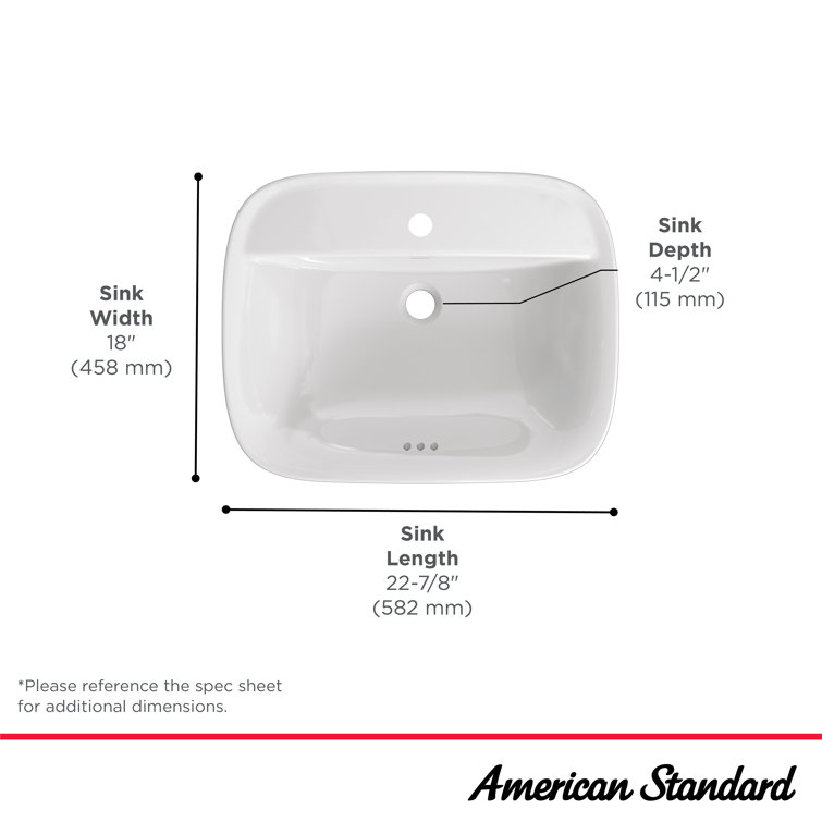 American Standard White Ceramic Above-Counter Rectangular Sink