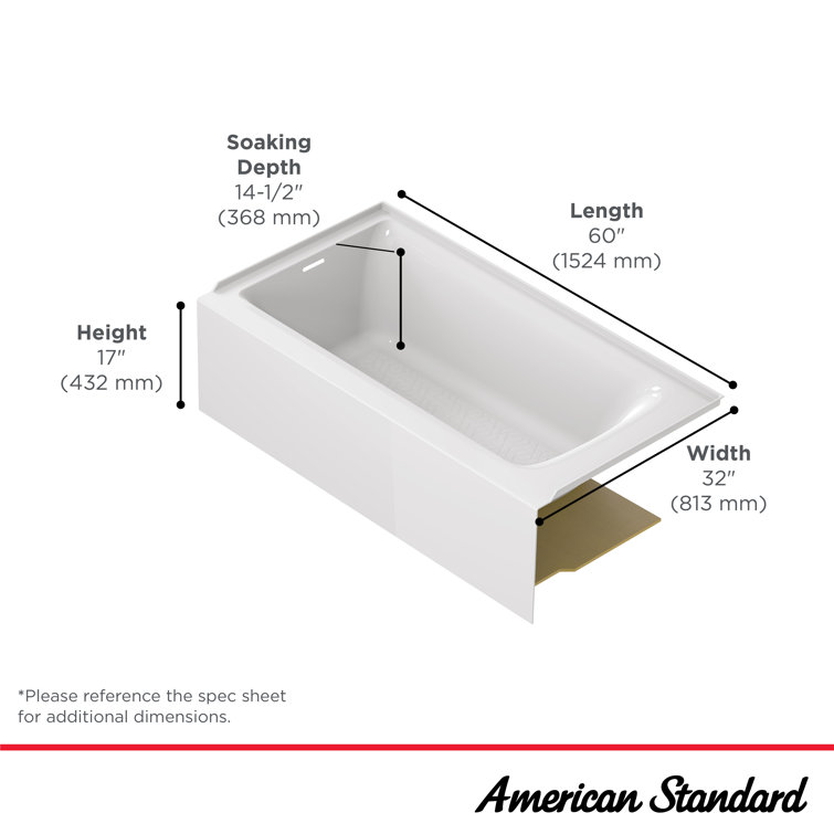 Aspirations 60'' White Acrylic Alcove Bathtub with Left Drain
