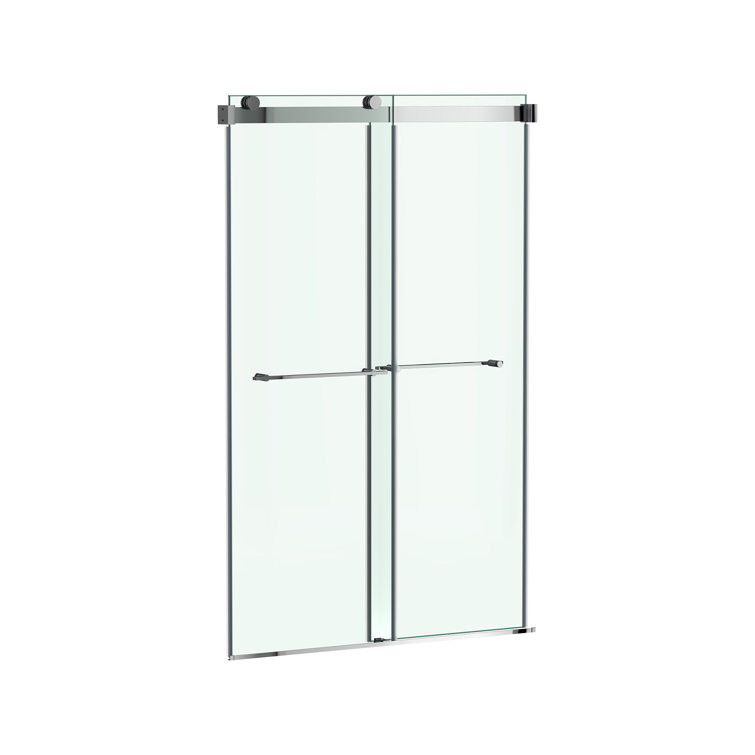 Silver Frameless Sliding Shower Door with Tempered Glass